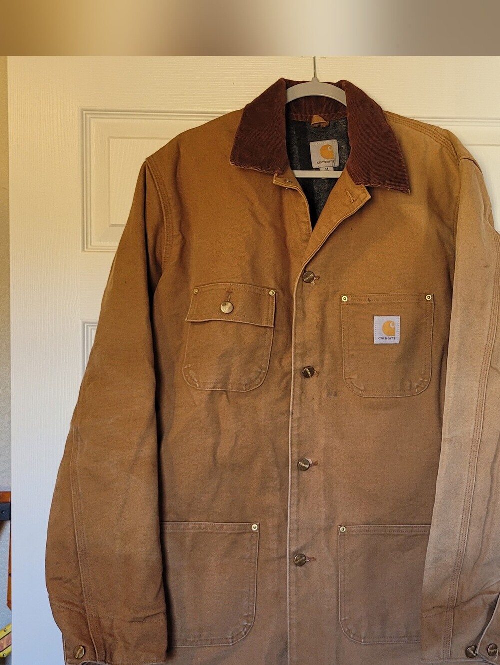 Sun-Faded Vintage Carhartt C001 Blanket-Lined Chore Coat - Medium Tall